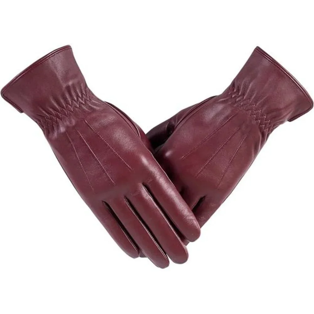 NWT Leather Gloves Touchscreen Cashmere Lined Red Women